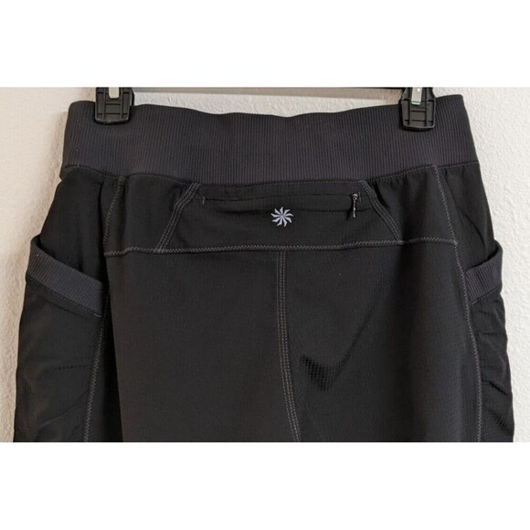 Wmn's ATHLETA Black Cropped Dance Studio Nylon Stretch Drawstring Waist Pants 2 - Picture 7 of 11
